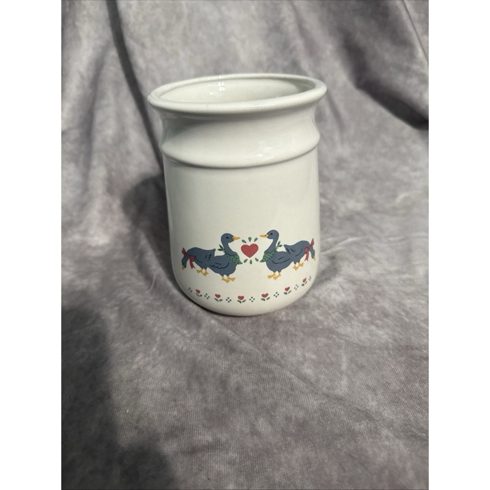 Vintage Country Goose Ceramic Canister Jar Kitchen Decor Cottage Core Blue 80's